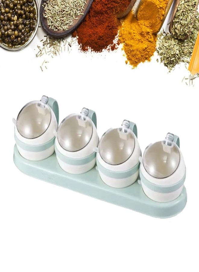 Abhsant Seasoning Box Set, 4 Piece Clear Seasoning Rack Spice Pots, Salt Sugar Storage Container Condiment Jars for Spice Salt Sugar, Kitchen Organization Containers with Cover and Spoon (AB-01) - Image 1